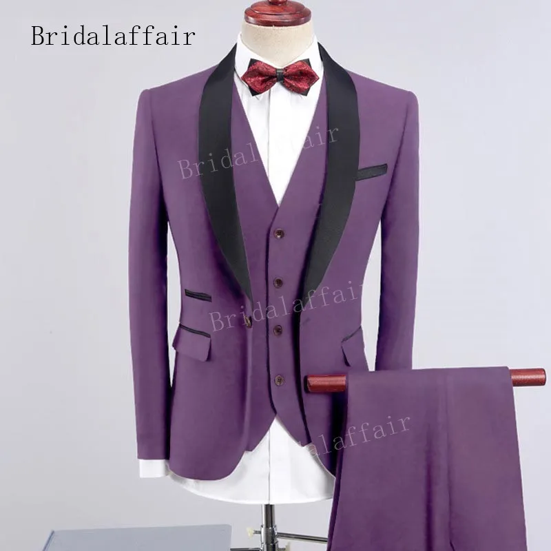 Bridalaffair темно-синий мужской смокинг Slim Fit мужской костюм набор 3 шт. мужские официальные костюмы жених свадебные костюмы набор(Блейзер+ брюки+ жилет - Цвет: Лаванда