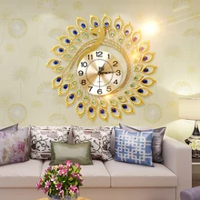 Golden Peacock Personalized Rustic Decoration Wall Clock for Living Room Fashion Modern Mute Quartz Clocks 58*58CM