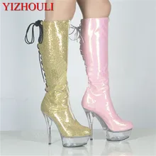 Яркие танцевальные туфли для выступлений на сцене, Высота 15 см и леденцовый цвет, стальные ботинки для танцев на шесте