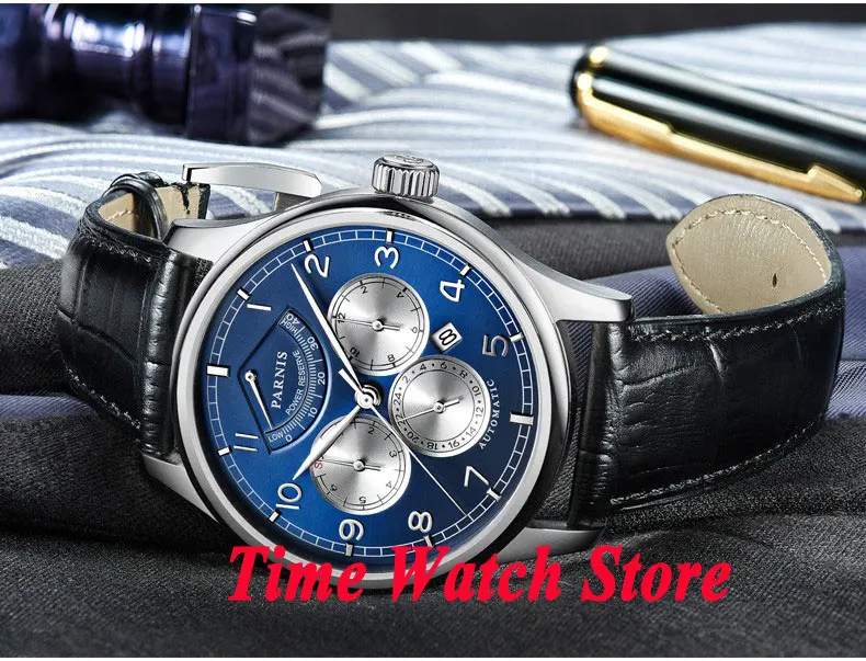  42mm parnis blue dial Multifunction Sapphire Glass 26 jewels miyota 9100 Automatic mens Watch 537 r