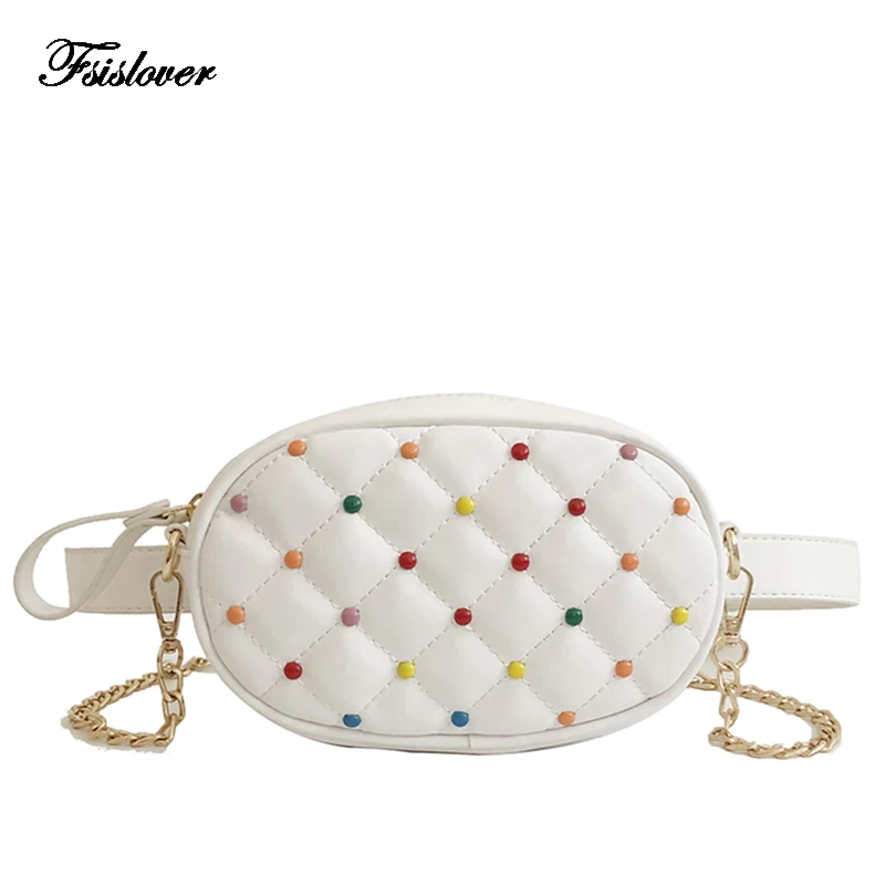 

2018 Colored Rivets Design Waist Packs Quilted PU Leather Shoulder Bags Women Fanny Pack Ladies Luxury Brand Fashion Belt Bag