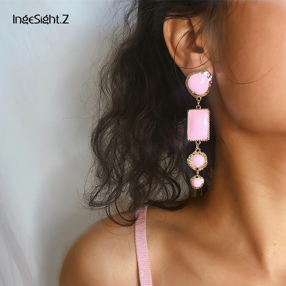

IngeSight.Z Fashion Pink Love Heart Dangle Earrings Statement Oil Drip Geometric Hanging Drop Earrings for Women Jewelry Brincos