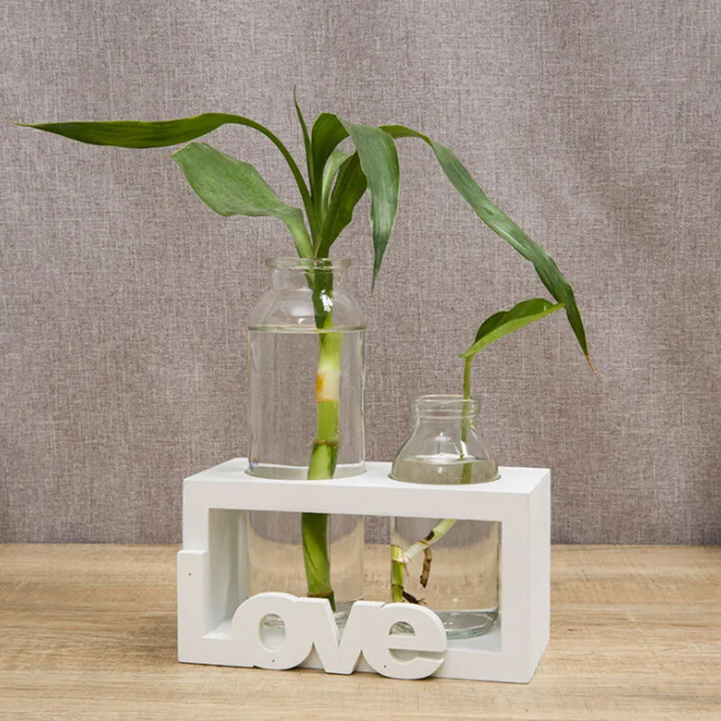 

Creative Wooden Stand Glass Terrarium Container Hydroponics Planter Flower Pot Tabletop Vase DIY Home Office Wedding Decor