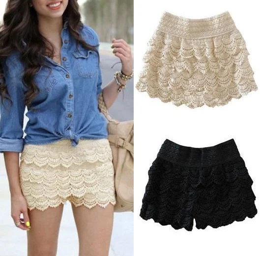 Multi layer lace shorts mujeres shorts faldas de color
