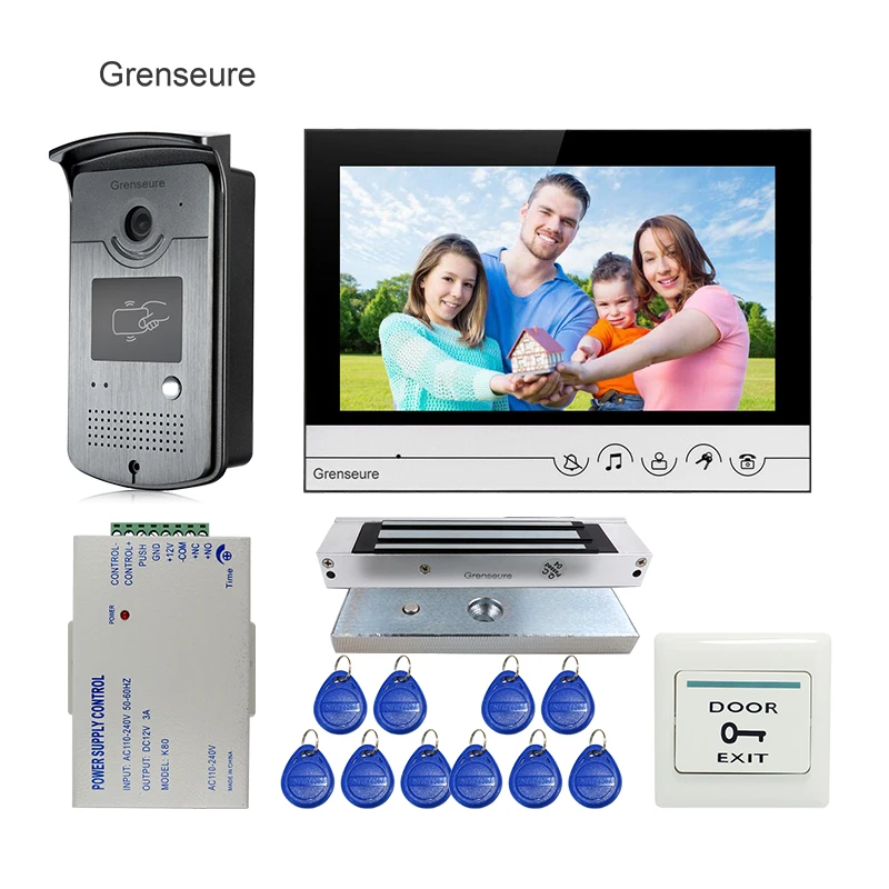 

Free Shipping 9" Color LCD Screen Video Door Phone Intercom System + Waterproof RFID Access Doorbell Camera Magnetic Door Lock