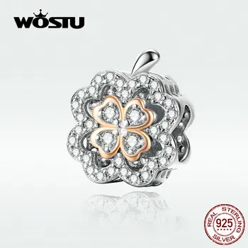 

WOSTU Hot Sale Authentic 925 Sterling Silver Clover Charms Beads Fit Original Bracelet & Bangle Classic CZ Beads Jewelry BKC1247