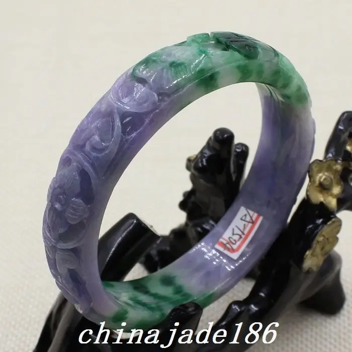 

63mm Chinese Hand-carved Lavender Purple Green stoneite stone Bracelet Bangle 1504
