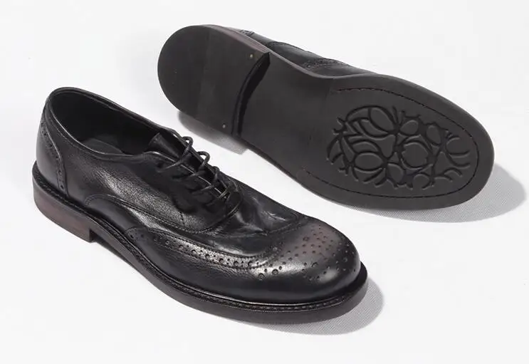 Мужские оксфорды; деловая обувь bullock; кружевное платье; обувь ручной работы; обувь на шнуровке с круглым носком; универсальная качественная обувь