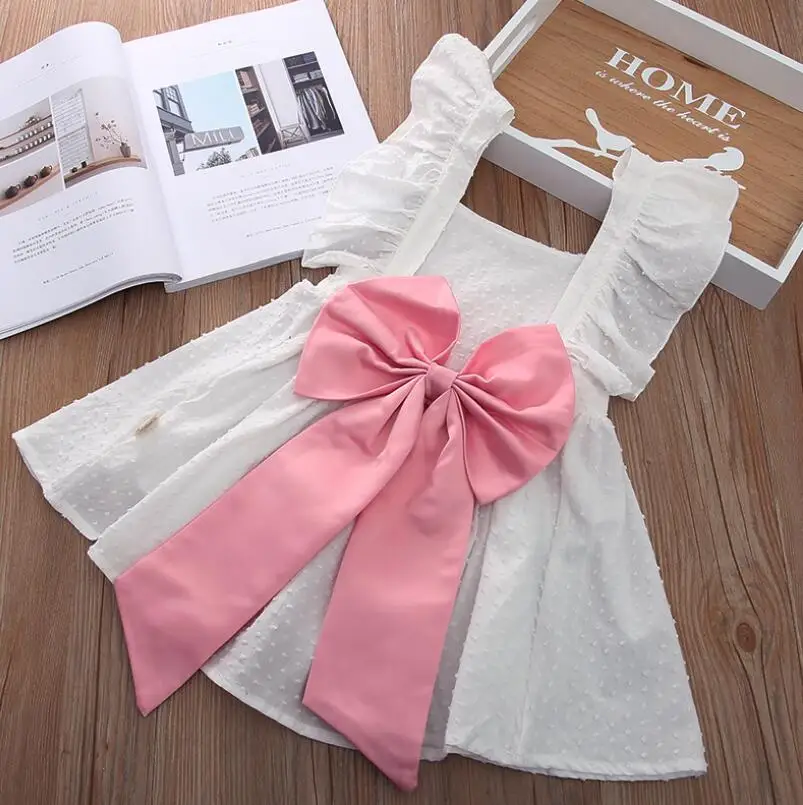 

Retail 2019 Baby Girls Summer Fashion Cotton Sets, Ruffles Pink Big Bow Top+Shorts Kids Cute Suits 1-6T