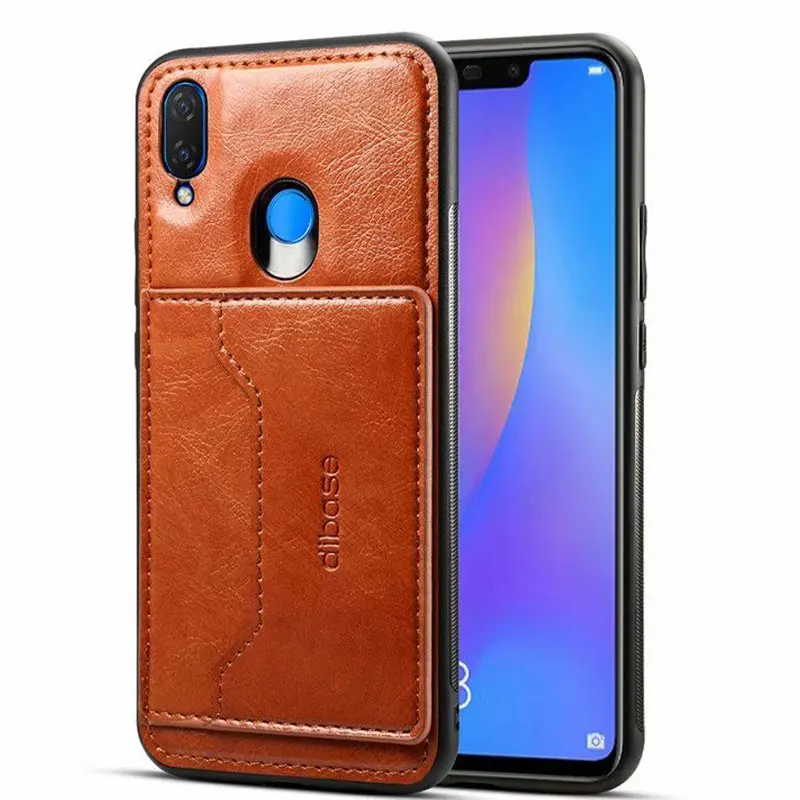  JIATEXIN TPU Bumper Case For Huawei P Smart+ PU Leather Cover Shell For Huawei Nova 3i Stand Holder