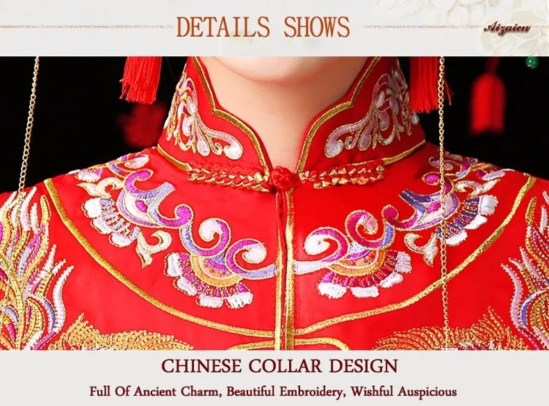 Вышивка невесты красный китайский традиционный свадебное платье Qipao Женская Винтаж Cheongsam Восточный Стиль платья халат mariée Qi Pao
