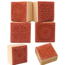 6 Assorted Wooden Stamp Rubber Seal Square Handwriting DIY Craft Flower Lace