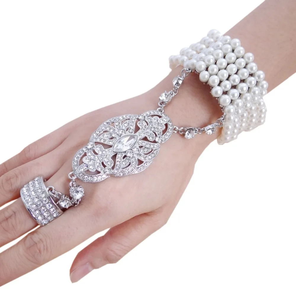 BELLA The Great 개츠비 Simulated 펄 Bridal Bracelet 링 Set Gold