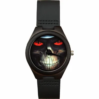 

HOTIME Luxury Brand Men Watches Genuine Leather Strap Skull head Watch Wood Male Wristwatch Relogio Masculino