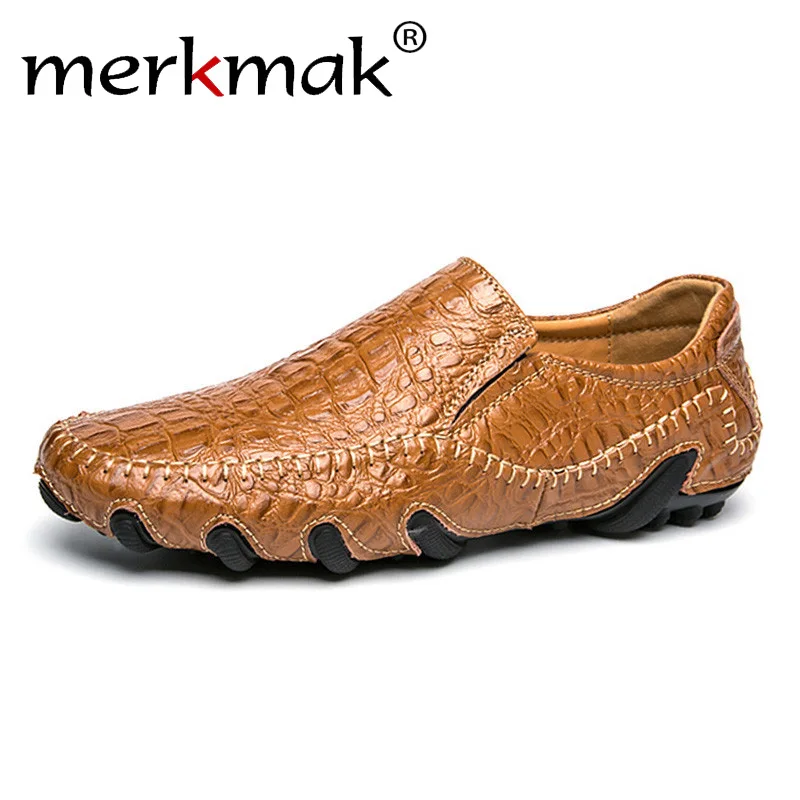 Merkmak Luxury Genuine Leather Men Shoes Big Size Casual Men Loafers Flats Shoes Moccasins Men's Footwear Cool Alligator Style