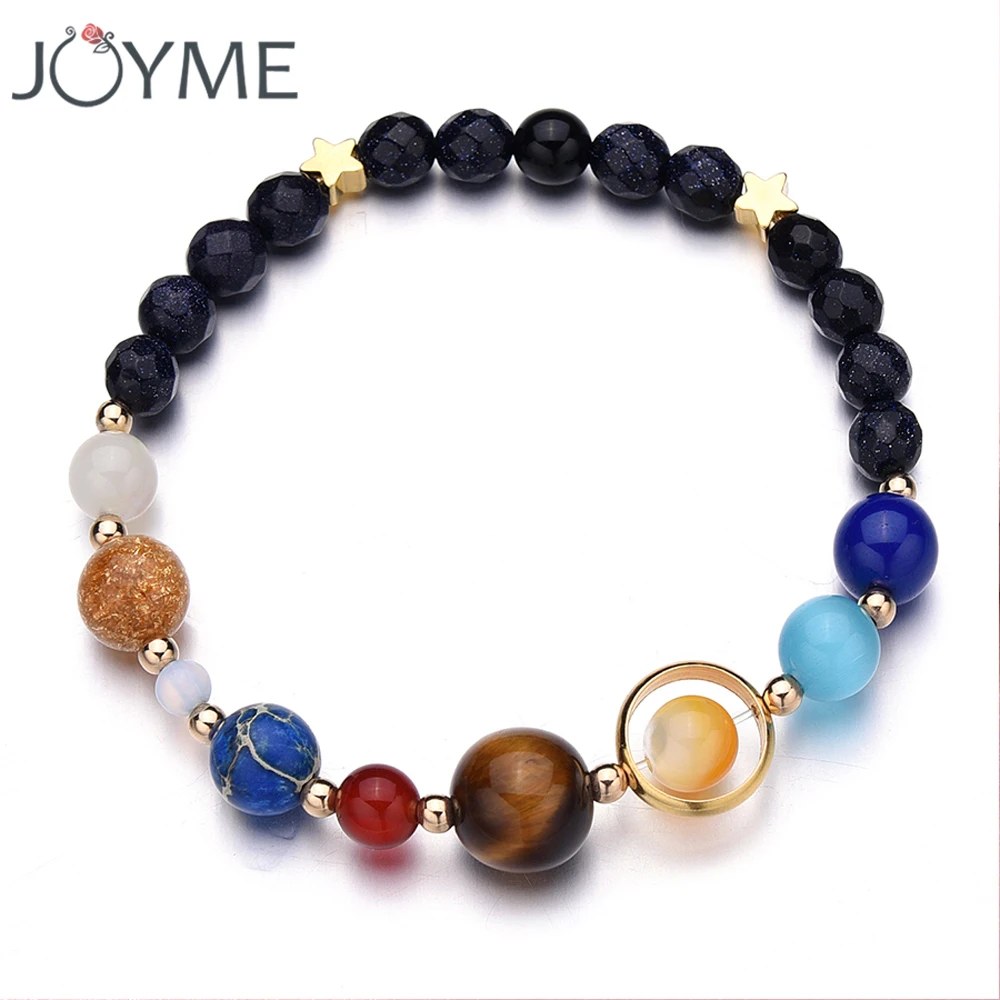 

Drop Shipping Universe Galaxy the Eight Planets Solar System Guardian Star Natural Stone Beads Bracelet Bangle for Women Men