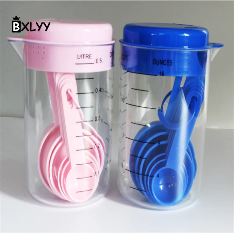 

BXLYY PVC Plastic Measuring Cup 500ml Measuring Cup + 6 Measuring Spoon Set with Scale Baking Tool Cake Decor Tools Gadget.9z