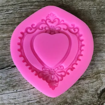 

Hot Vintage Love Heart Shape Mirror Frame 3D Silicone Mold Fondant Chocolate Molds Cake Decorating Tools H655