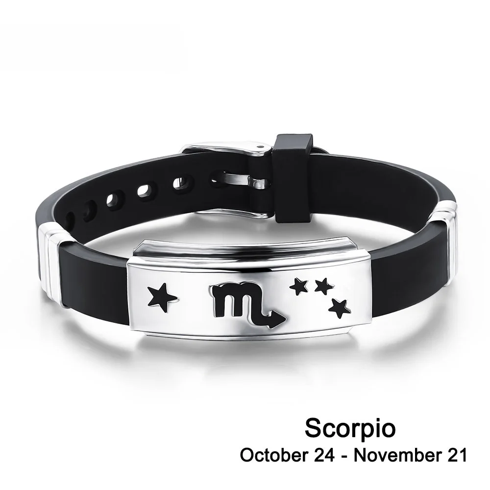 

YiKLN Genuine Silicone Chain & Link Bracelets Classic 12 Constellations Stainless Steel Men Bracelets Bangles Jewelry OPH931