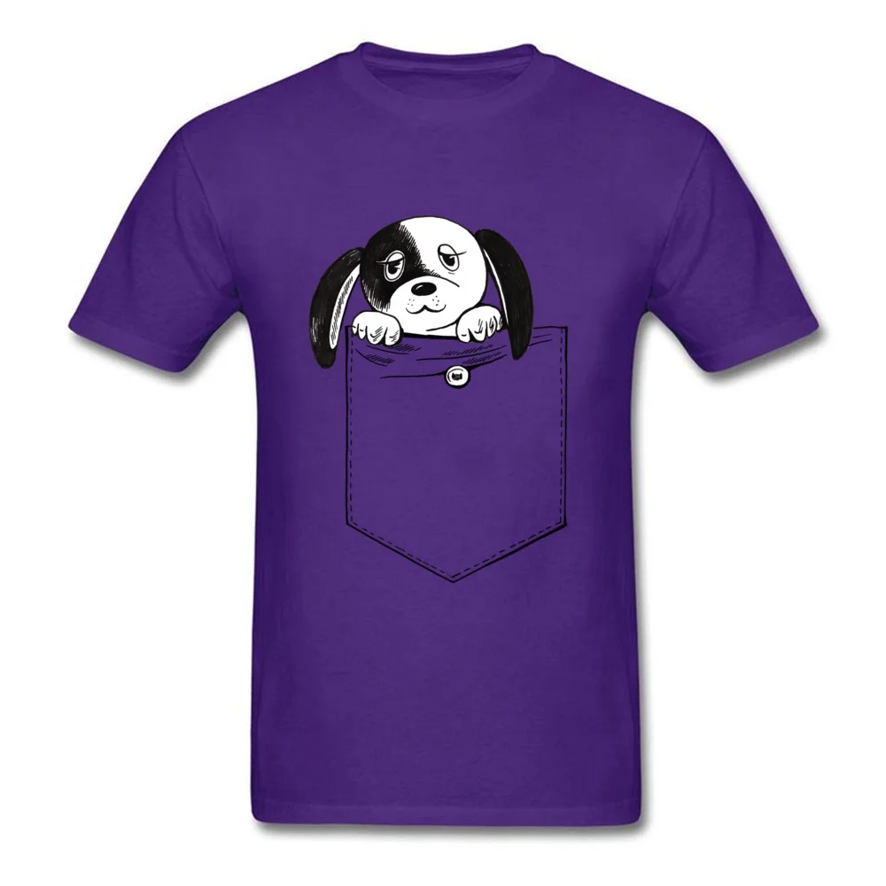 Family Men's T-Shirt O Neck Short Sleeve Pure Cotton Cute pocket puppy Tees Casual Tops Shirt Wholesale Cute pocket puppy purple