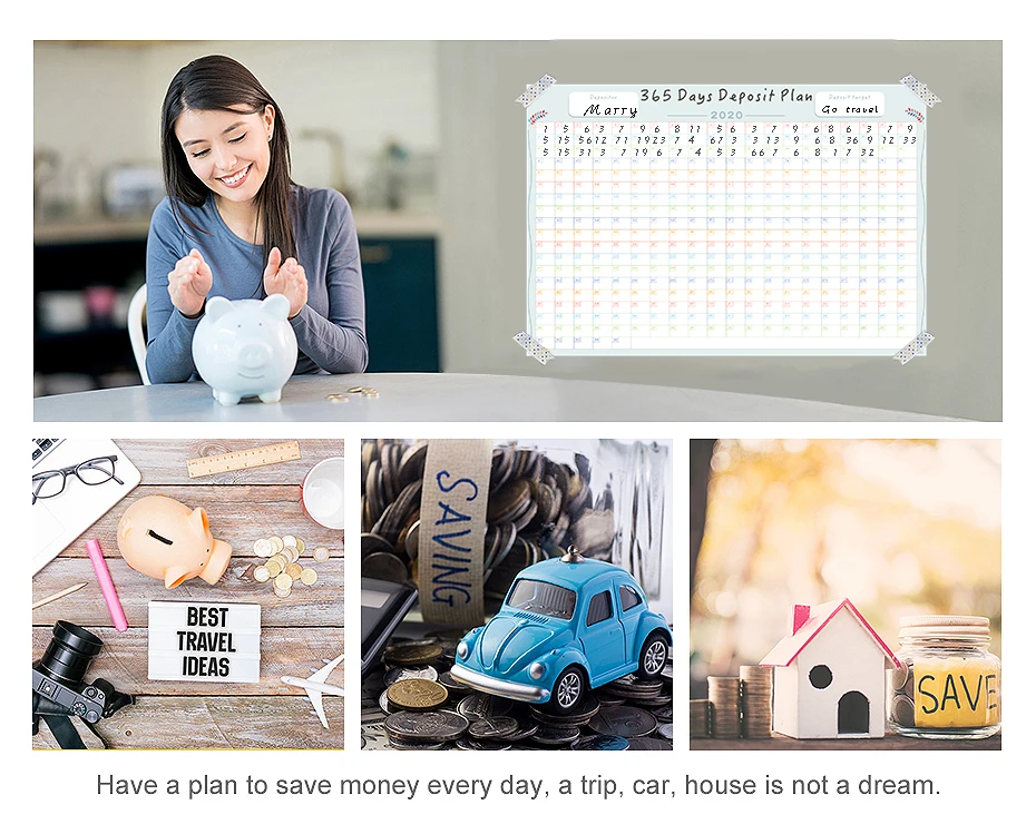 365 Days Calendar Planner Creative Periodic Deposit Planning Paper Year Deposit Plan Annual schedule Student Office Supplies 930_07
