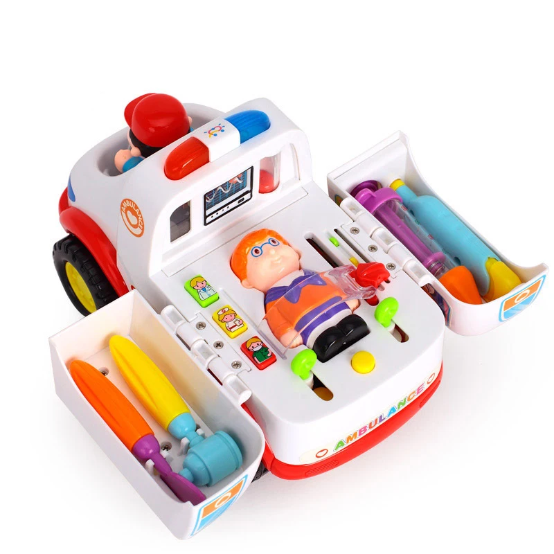

836 Ambulance Doctor Vehicle Set 2-in-1 Baby Toys Pretend Doctor Set & Medical Kit Inside Bump & Go Toy Car with Lights Sounds