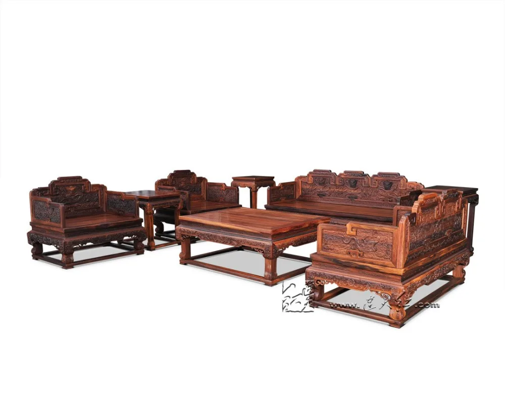 8-Pieces 1+2+3 Seat Sofa Bed Furniture Set Rosewood Home Luxury Chaise Office Drawing room Solid Wood Couch Antique Padauk Suite