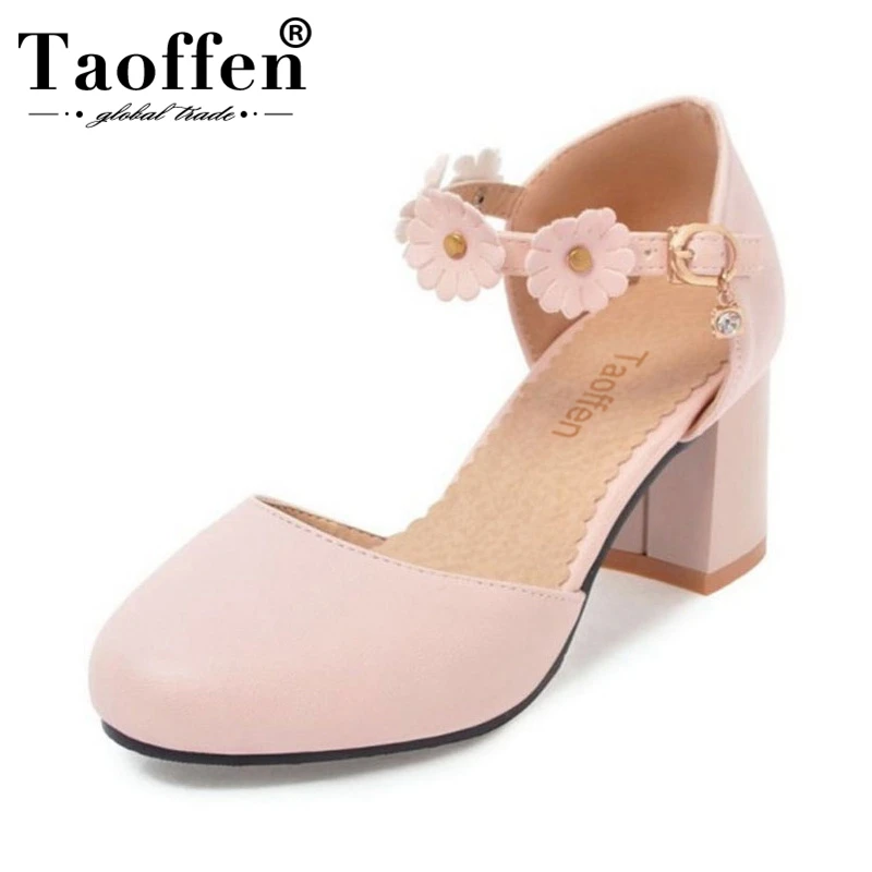 

TAOFFEN Size 33-43 Brand Quality Women Bohemia High Heel Sandals Women Ankle Strap Flower Wedding Sandals Summer Women Shoes