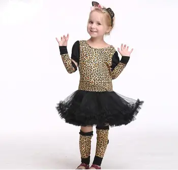 

Kids Halloween Leopard Cat Cosplay Costume For Girls Clothing Sets Carnival Party Dresses Suit(Dress+Headwear+Cuffs+Boot Cuffs)