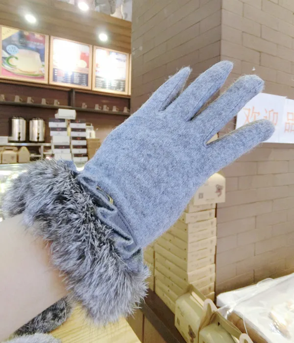 Новый корейский вариант Кашемир Сенсорный экран толщиной пять пальцев кроличий мех теплые женские сезон зима-весна. перчатки варежки