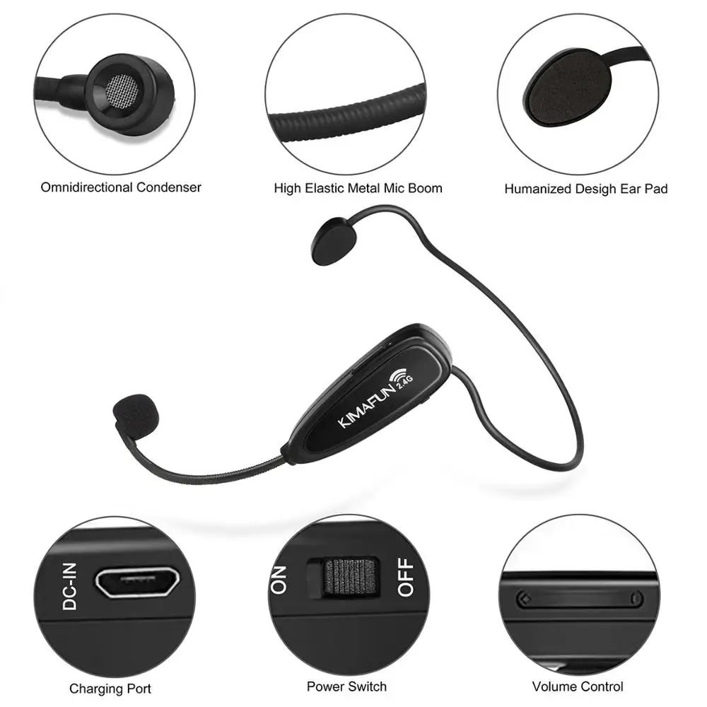 Fone de Ouvido Guia de Reunião Ensino com Adaptador 2.4g sem Fio Mic para Altifalante Kimafun Microfone Fala Megafone Rádio 6.35mm - Image 3