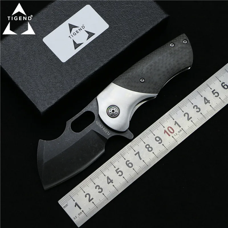 

TIGEND tank Flipper folding knife DC53 blade CF/wood + steel handle camp hunting outdoor survival pocket Kitchen knives edc tool