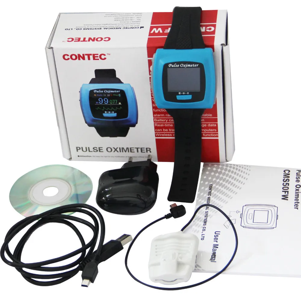 

Hot!! Contec Wrist pulse oximeter Fingertip OLED Display SpO2 Probe+ Bluetooth+ Software,CMS50F Blood Pressure Monitor Oximeters