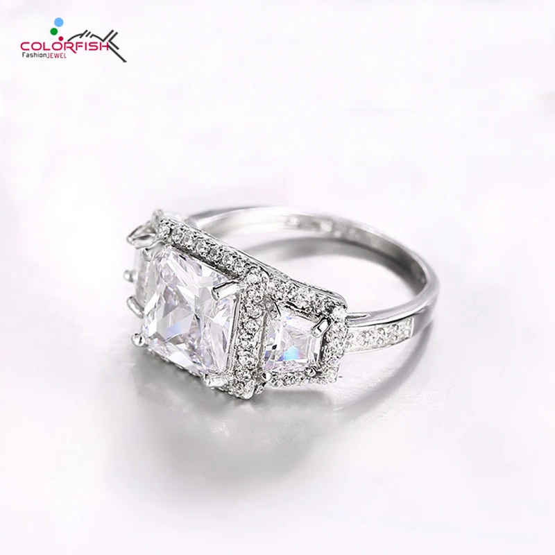 

COLORFISH Luxury Princes Cut Engagement Ring Real 925 Sterling Silver Female Brand Fashion Jewelry NSCD Anniversary Silver Rings