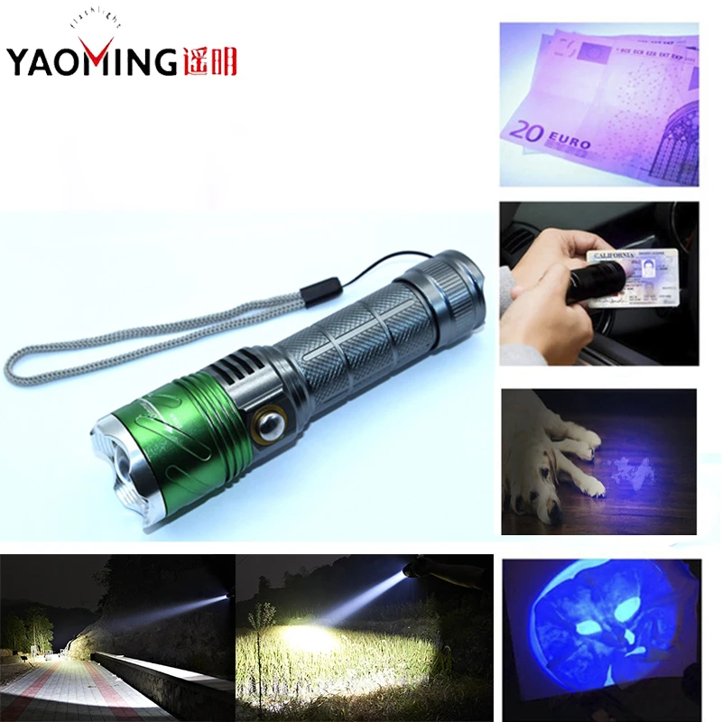 395UV Currency Money Detector Counterfeit Checker Emergence Flashlights Violet Ultraviolet LED Lantern Use 18650 Battery | Освещение