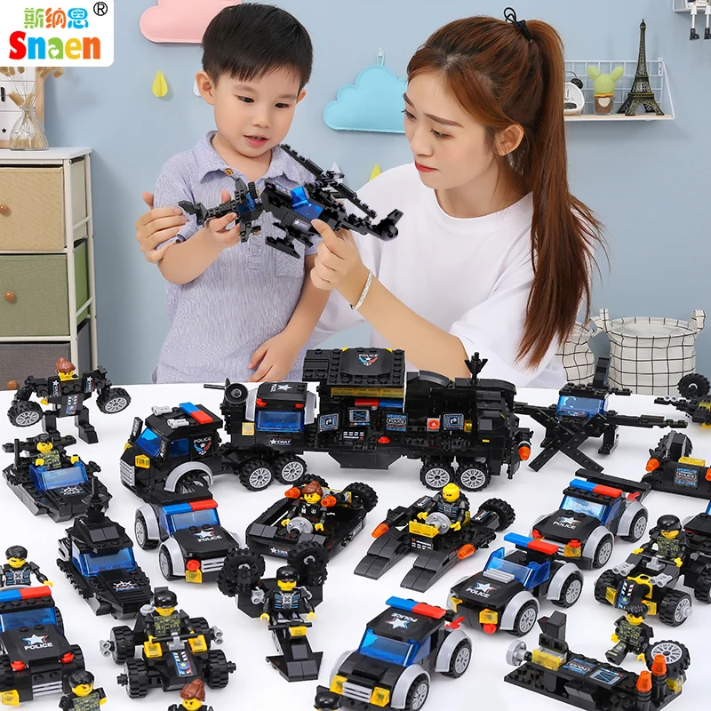 

912pcs City Police Station Army Military Building Blocks For City SWAT Team Truck House Blocks Technic Diy Toy For Boys Children