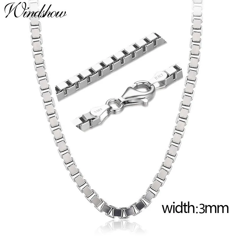 

20"-24" Bold Real 925 Sterling Silver Box Chain Long Necklace Women Men Jewelry 50cm/55cm/60cm W 3mm Wholesale kolye collares