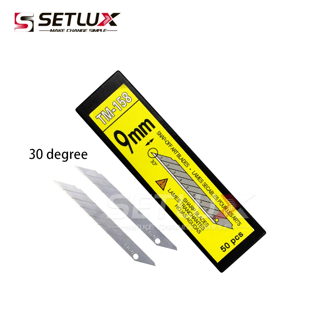 

50Pcs Carbon Steel Snap Off Blade Car Stickers and Decal Cutting Blade 30 Degree 9mm Vinyl Wrap Film Art Knife Spare Blade