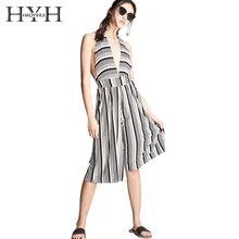 HYH HAOYIHUI глубокий v-образный вырез полосатые широкие комбинезоны Комбинезоны с перекрестной шнуровкой до икры женские Комбинезоны повседневные трико без рукавов