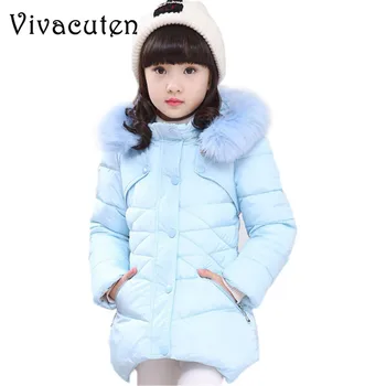 

2018 Winter Girls Warm Jacket Kids Down Cotton Outerwear Girls Wadded Coat Child Medium-long Thickening Cotton-padded Outwear