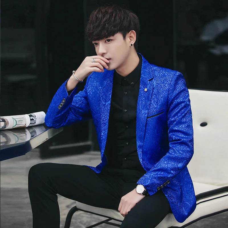 2019 New Autumn Men Slim Fit Long Sleeve Blazer Fashion Single Button Suit Coats Business Casual Printed Blazer Plus Size M-5XL
