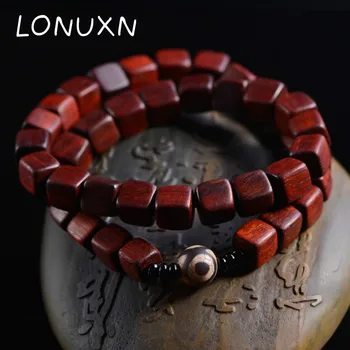 

Vintage Rosewood Genuine natural wood Bracelet Square Wooden Street Jewelry Buddha Bracelets Men Women Long Bangle Religion Gift