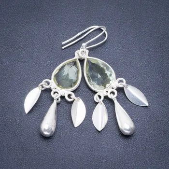 

Natural Green Amethyst Handmade Unique 925 Sterling Silver Earrings 2.25" A2113