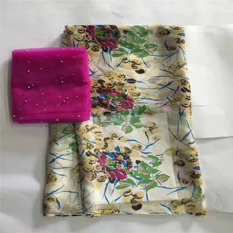 

wonderful silk lace Fabric Satin For Dress good quality African Silk stretch digital printing with beads !lxe031805