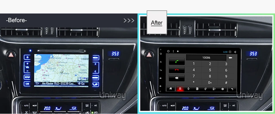 Best uniway  A17KLL9071  android 9.0 car dvd navigation for toyota corolla/auris  2016 2017 car radio stereo head unit navigation 3