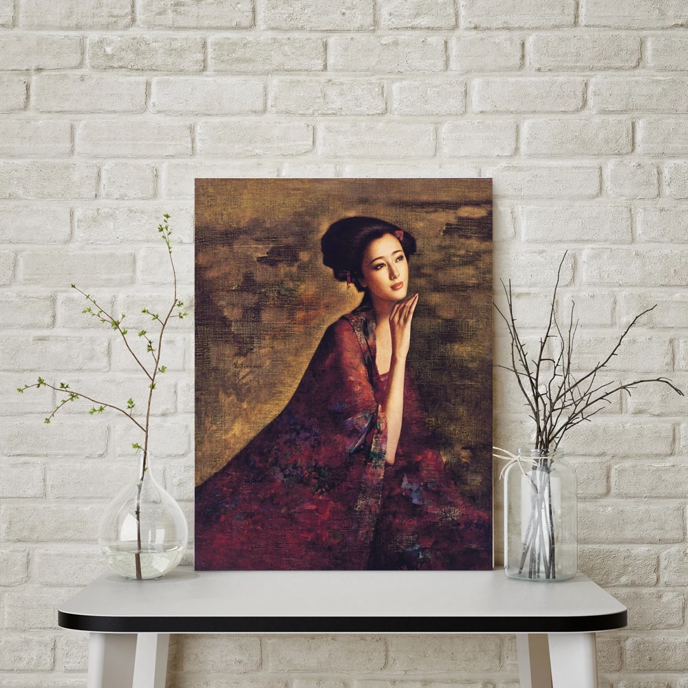 

Hot Gift Oriental Beauty Portrait Oil Painting Print on Canvas Artwork Chinese The Ancient Beauty Wall Art for Living Room Decor