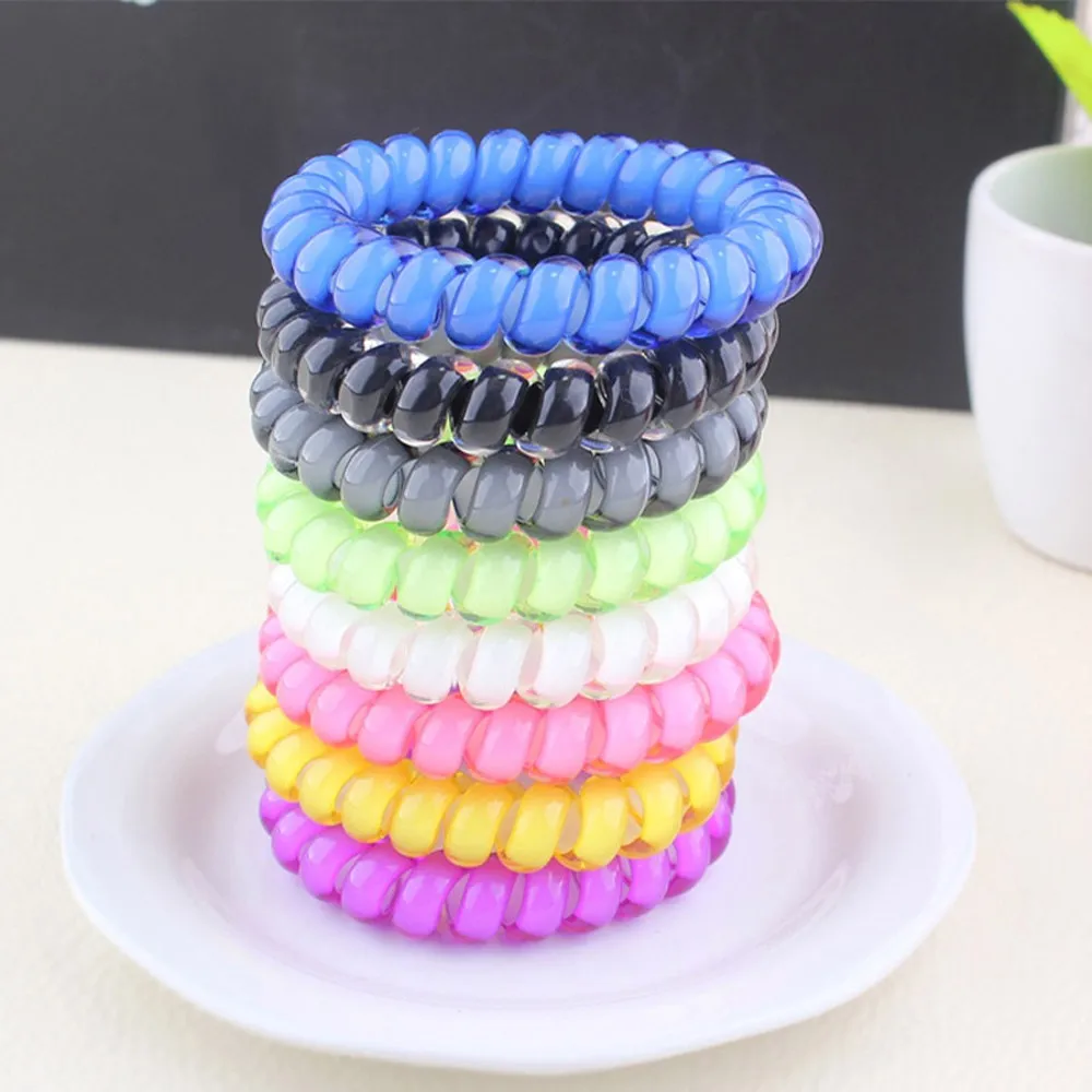 5Pcs Elastic Clear Telephone Wire Hair Bands Spring Gum For Hair Ties