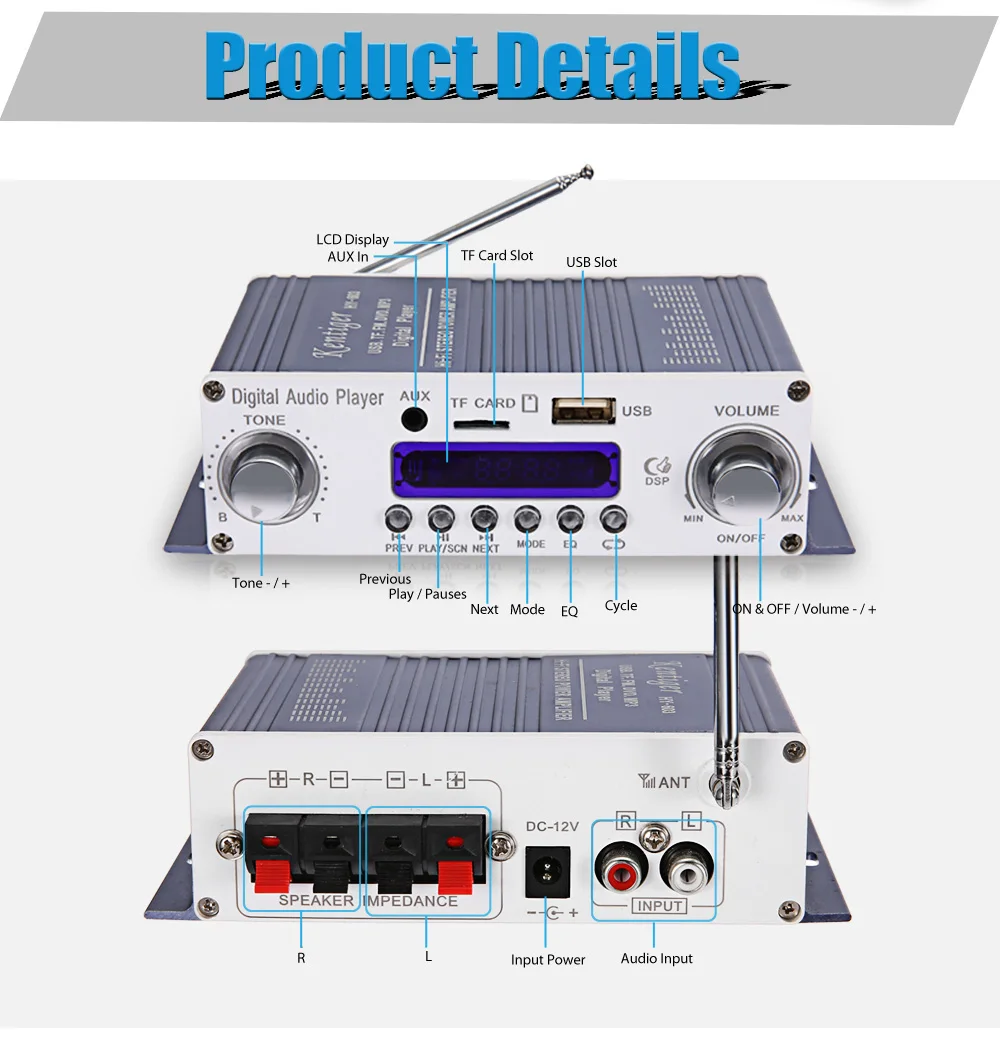 Kentiger HY 603 HiFi 12 В стерео Мощность усилители 4 Каналы цифровой аудио усилитель с ИК