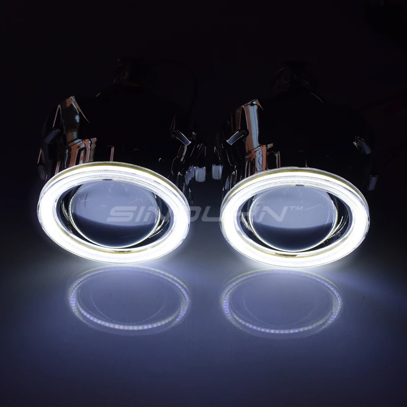 SINOLYN 2.5 بوصة COB LED الملاك الشيطان عيون DRL HID ثنائية زينون مصباح أمامي للسيارة العارض عدسة كشافات العدسات التحديثية ضبط DIY SINOLYN 2.5 بوصة COB LED الملاك الشيطان عيون DRL HID ثنائية زينون مصباح أمامي للسيارة العارض عدسة كشافات العدسات التحديثية ضبط DIY