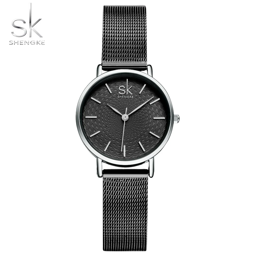 Kopen Shengke Mode Horloge Vrouwen Eenvoudige Zwarte Mesh Band Armband Analoge Horloge Relogio Feminino Montre Relogio Klok